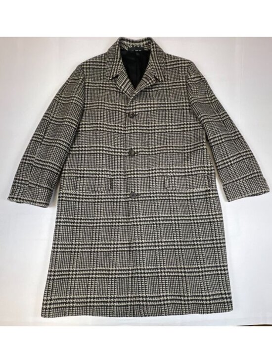 Charlie baker Other - Charlie Baker Men 40R Vintage Black White Plaid Trench Coat Tweed Overcoat Wool